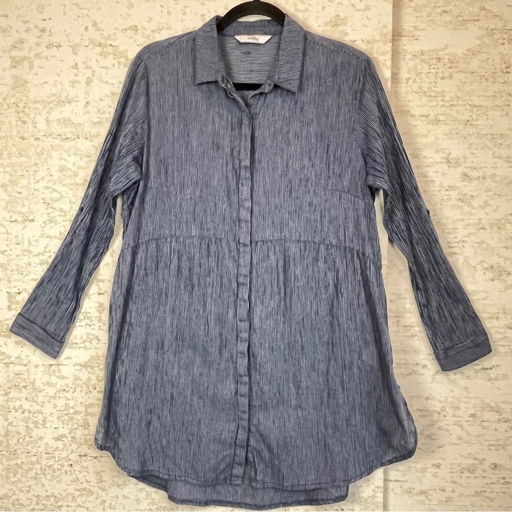 Women's Organic Cotton Tunic Top Railroad Stripe Hidden Buttons Peppy Natural 42